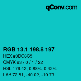 カラーコード: RGB 13.1 198.8 197 | qconv.com
