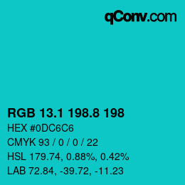 カラーコード: RGB 13.1 198.8 198 | qconv.com