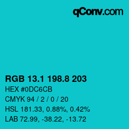 カラーコード: RGB 13.1 198.8 203 | qconv.com