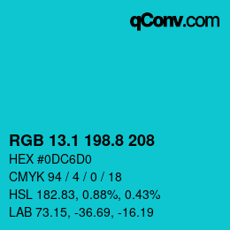 カラーコード: RGB 13.1 198.8 208 | qconv.com