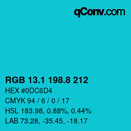 カラーコード: RGB 13.1 198.8 212 | qconv.com
