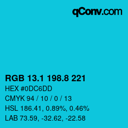 カラーコード: RGB 13.1 198.8 221 | qconv.com