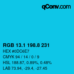 カラーコード: RGB 13.1 198.8 231 | qconv.com