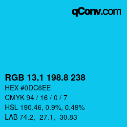 カラーコード: RGB 13.1 198.8 238 | qconv.com