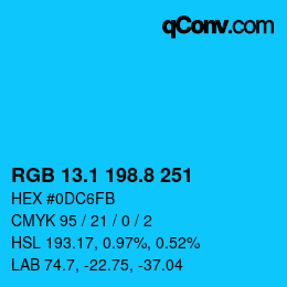 カラーコード: RGB 13.1 198.8 251 | qconv.com