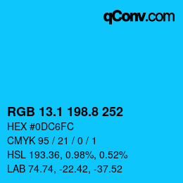 カラーコード: RGB 13.1 198.8 252 | qconv.com