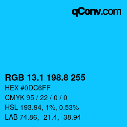カラーコード: RGB 13.1 198.8 255 | qconv.com