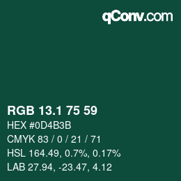 カラーコード: RGB 13.1 75 59 | qconv.com
