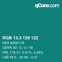 カラーコード: RGB 13.3 129 122 | qconv.com