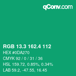 カラーコード: RGB 13.3 162.4 112 | qconv.com