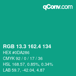 カラーコード: RGB 13.3 162.4 134 | qconv.com