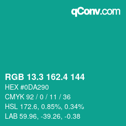 カラーコード: RGB 13.3 162.4 144 | qconv.com