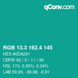 カラーコード: RGB 13.3 162.4 145 | qconv.com