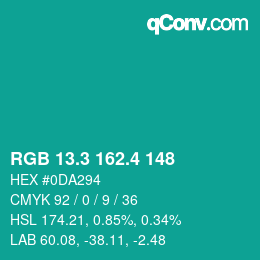 カラーコード: RGB 13.3 162.4 148 | qconv.com