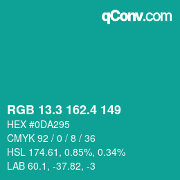 カラーコード: RGB 13.3 162.4 149 | qconv.com