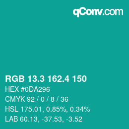カラーコード: RGB 13.3 162.4 150 | qconv.com