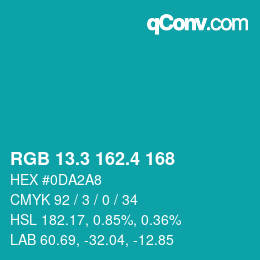 カラーコード: RGB 13.3 162.4 168 | qconv.com