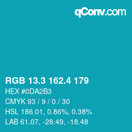 カラーコード: RGB 13.3 162.4 179 | qconv.com