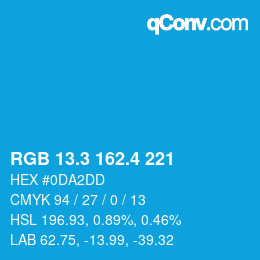 カラーコード: RGB 13.3 162.4 221 | qconv.com