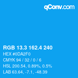 カラーコード: RGB 13.3 162.4 240 | qconv.com
