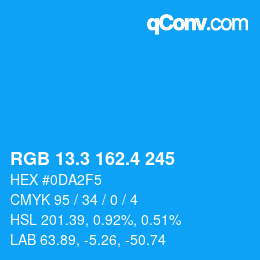 カラーコード: RGB 13.3 162.4 245 | qconv.com