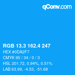 カラーコード: RGB 13.3 162.4 247 | qconv.com