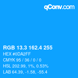 カラーコード: RGB 13.3 162.4 255 | qconv.com