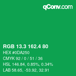 カラーコード: RGB 13.3 162.4 80 | qconv.com