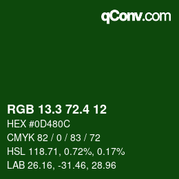 カラーコード: RGB 13.3 72.4 12 | qconv.com