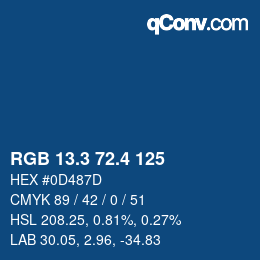 カラーコード: RGB 13.3 72.4 125 | qconv.com