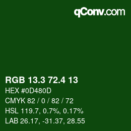 カラーコード: RGB 13.3 72.4 13 | qconv.com