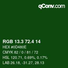 カラーコード: RGB 13.3 72.4 14 | qconv.com