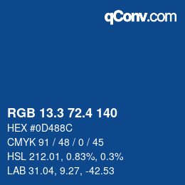 カラーコード: RGB 13.3 72.4 140 | qconv.com
