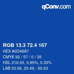 カラーコード: RGB 13.3 72.4 167 | qconv.com
