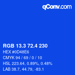カラーコード: RGB 13.3 72.4 230 | qconv.com