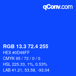カラーコード: RGB 13.3 72.4 255 | qconv.com