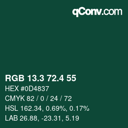 カラーコード: RGB 13.3 72.4 55 | qconv.com