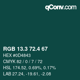 カラーコード: RGB 13.3 72.4 67 | qconv.com