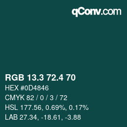カラーコード: RGB 13.3 72.4 70 | qconv.com