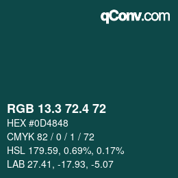 カラーコード: RGB 13.3 72.4 72 | qconv.com