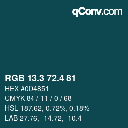 カラーコード: RGB 13.3 72.4 81 | qconv.com