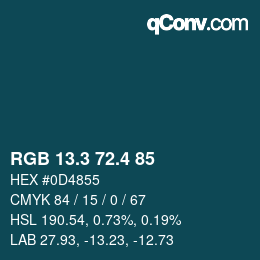 カラーコード: RGB 13.3 72.4 85 | qconv.com