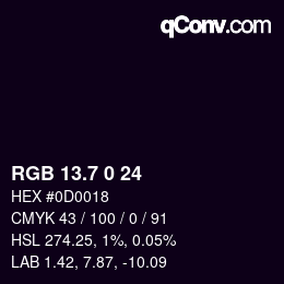 カラーコード: RGB 13.7 0 24 | qconv.com