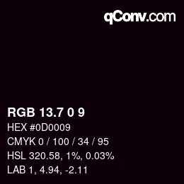 カラーコード: RGB 13.7 0 9 | qconv.com