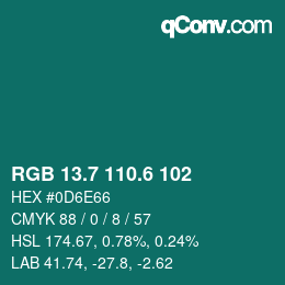 カラーコード: RGB 13.7 110.6 102 | qconv.com