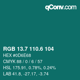 カラーコード: RGB 13.7 110.6 104 | qconv.com