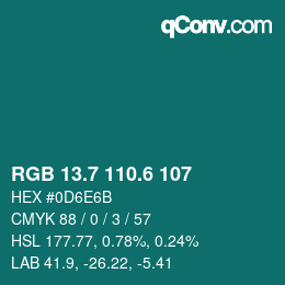カラーコード: RGB 13.7 110.6 107 | qconv.com