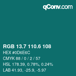 カラーコード: RGB 13.7 110.6 108 | qconv.com