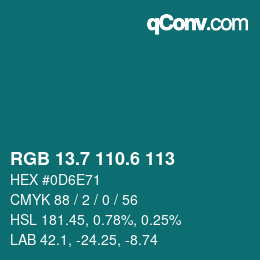 カラーコード: RGB 13.7 110.6 113 | qconv.com