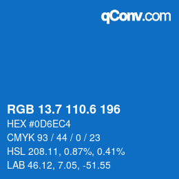 カラーコード: RGB 13.7 110.6 196 | qconv.com